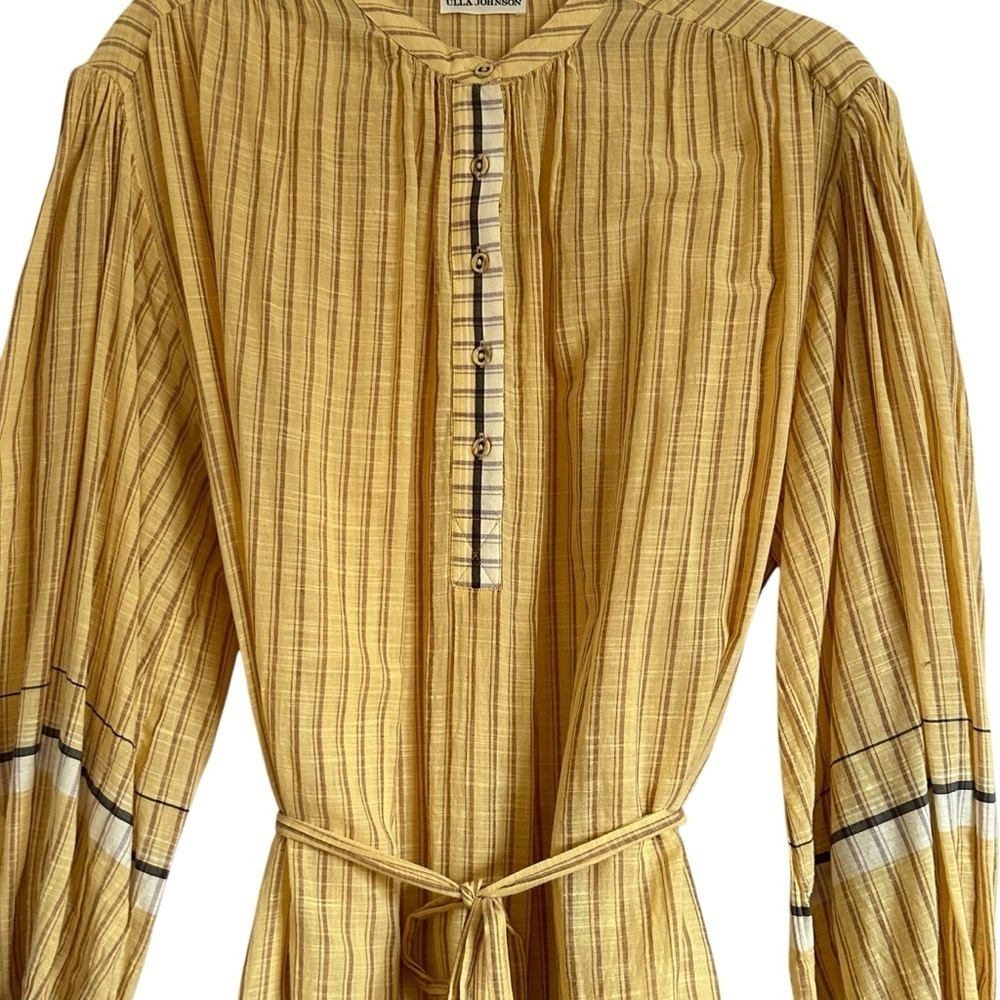ULLA JOHNSON RABEA WHEAT STRIPED BELTED RELXED DRESS SIZE 2 - Picture 11 of 16
